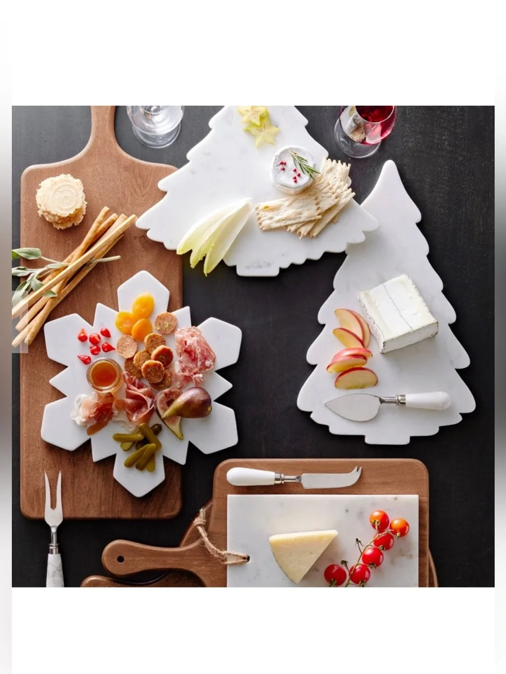 POTTERY BARN TALL MARBLE TREE CHEESE BOARD 16